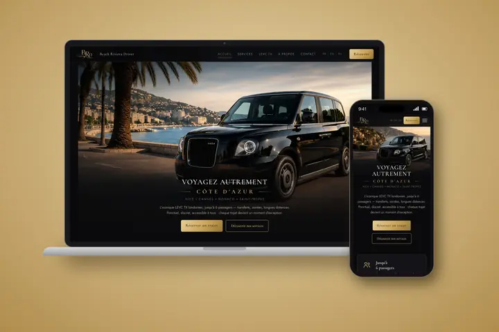 Site web chauffeur privé Côte d'Azur (ordinateur et mobile) - Beach Riviera Driver