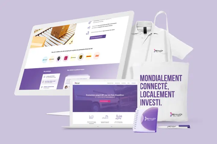 Univers de marque Envoi du Net : site web, textile et goodies - Datch Digital